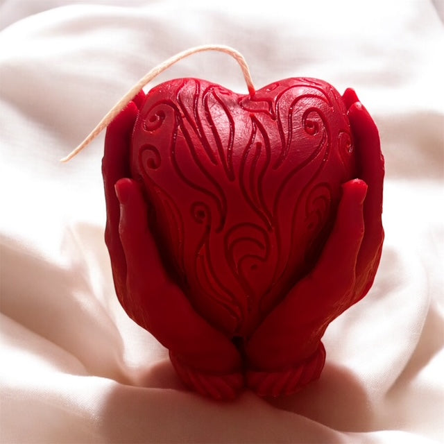 Handmade Red Heart Candle in Hands/ Rose Scented